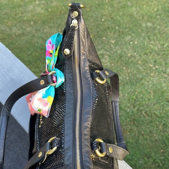 Coach Ashley(F20104) Black Leather w/Python Embossed Trim Tote/Shoulder Bag(EUC) - Picture 12 of 17